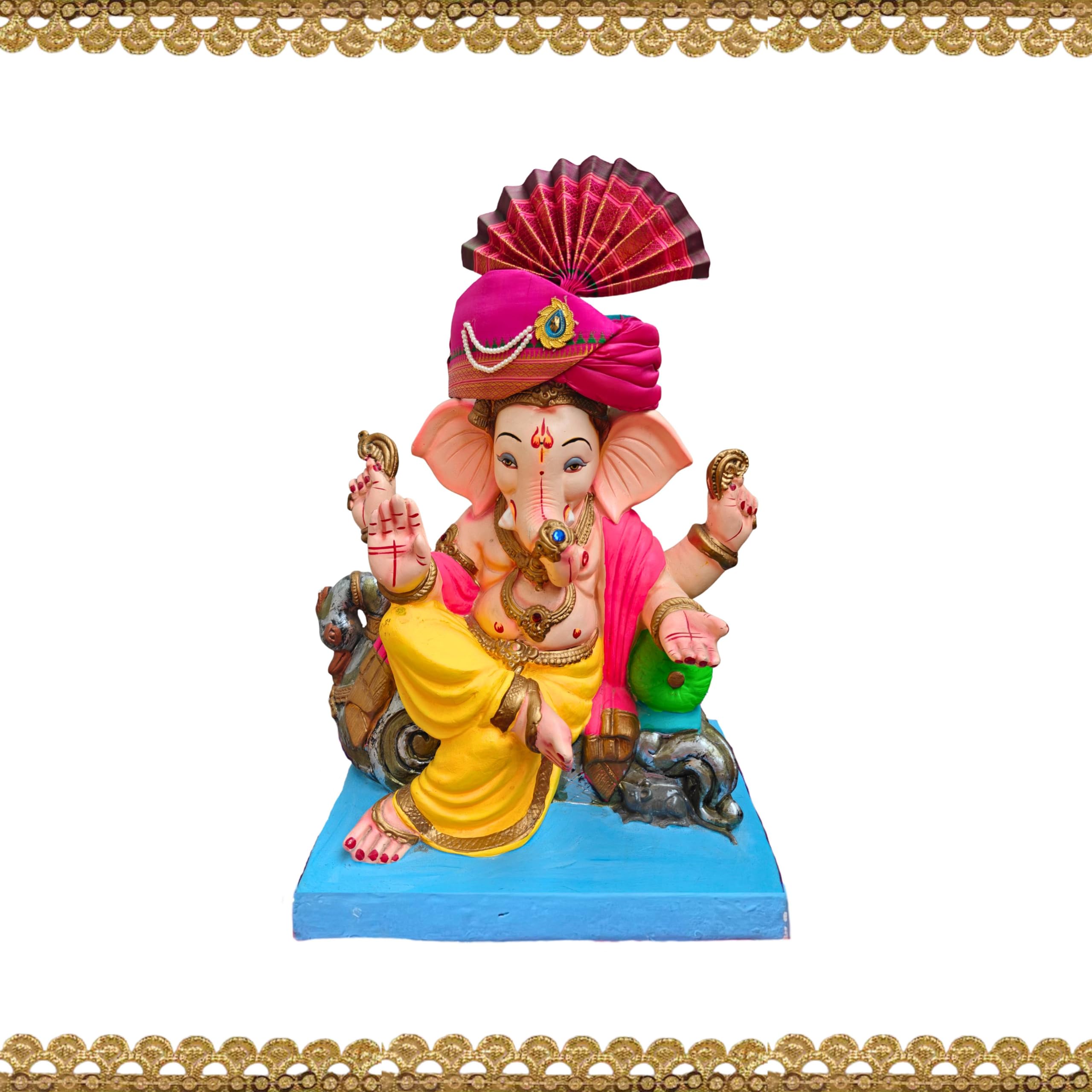 Punyatva Ganpati Feta Mukut (Turban, Silk, Pink) / Ganesh Pheta/Gauri Ganpati Festival Decoration Accessories/Ganpati Jewellery/